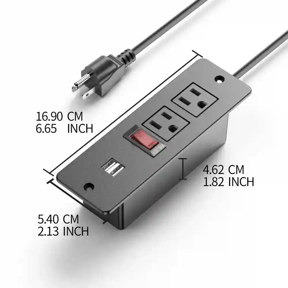 Recessed Power Strip for Desk – Dual USB-C Fast Charging & EU Socket Tidesmit
