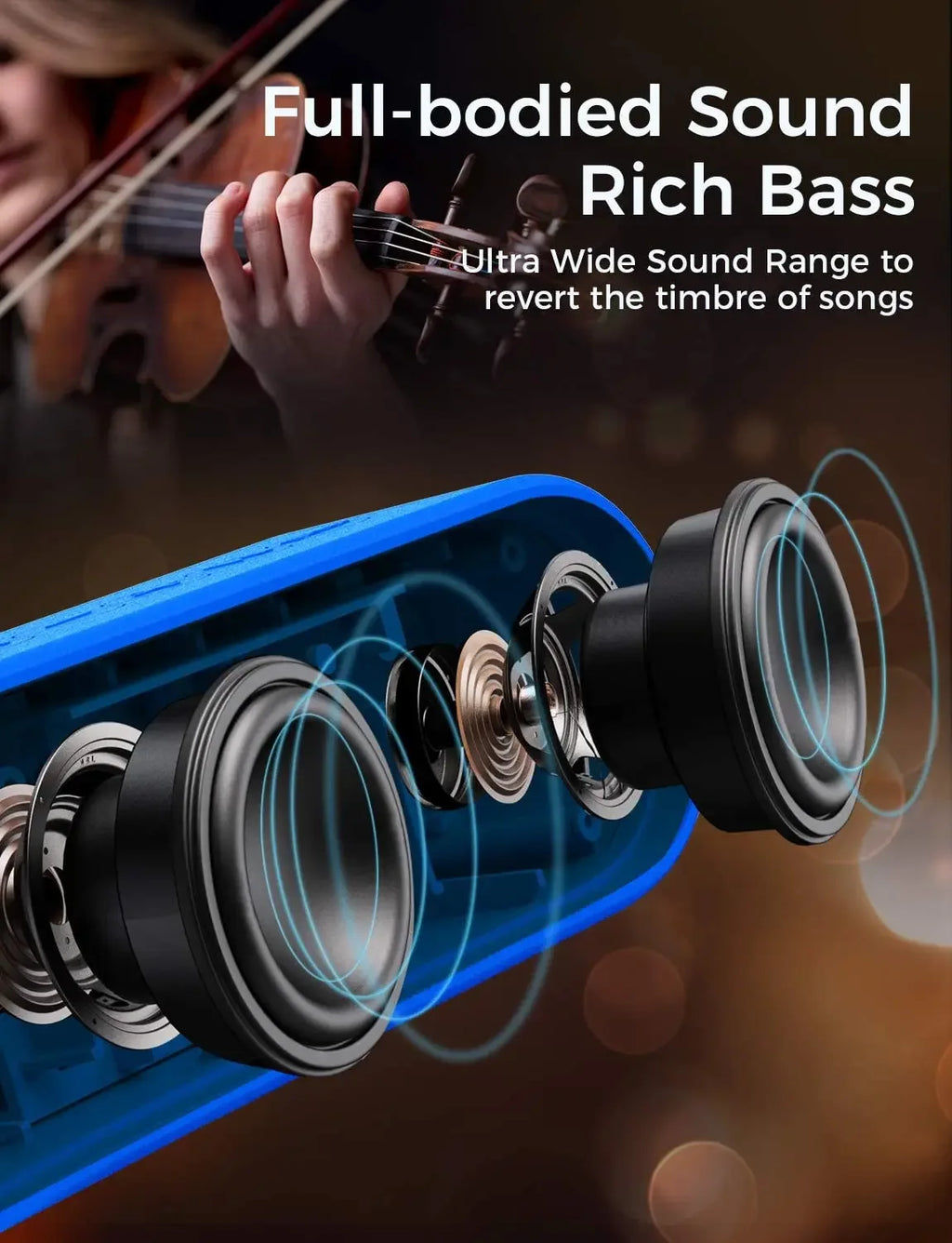 Portable Bluetooth Speaker, 20W Waterproof Stereo with Bass Boost - Blue My Store