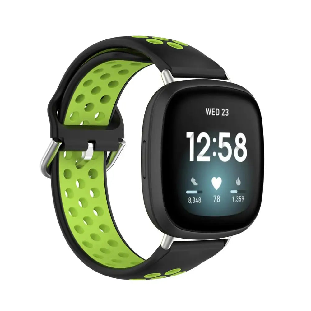 Colorful soft silicone sport wristband for Fitbit Versa 3 and Sense smartwatches in a comfortable design