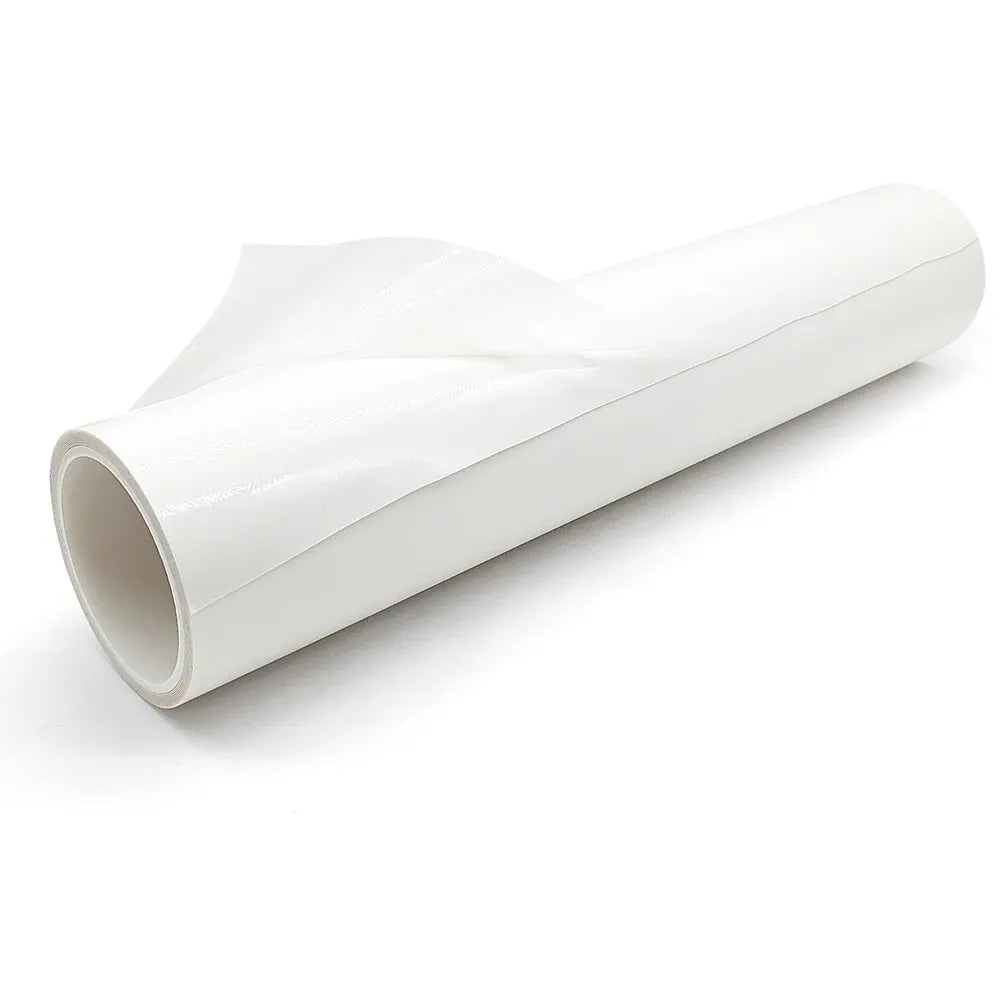 Double-sided mounting tape roll with curved white backing liner