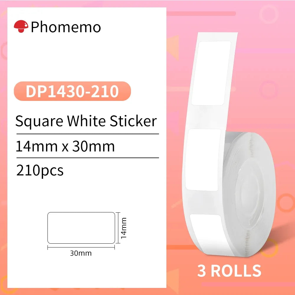 White square sticker labels, 14mm x 30mm, 210pcs, roll label tape