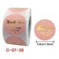 Pink round order sticker with “Thank you for your order” gold text, 3.8cm shown