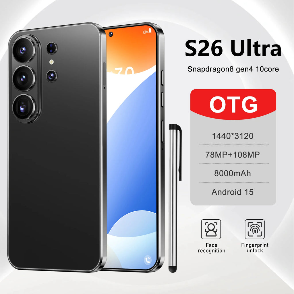 Original S26 5G smartphone with 7.3-inch HD screen, 16GB RAM, 1TB storage, and 8000mAh battery, rear view.