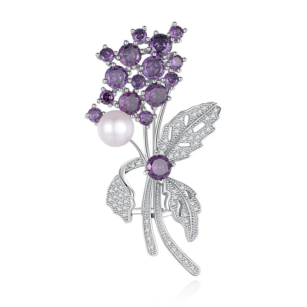 TIANSHE High-end Natural Freshwater Pearls Purple Flower Brooch S925 Pure Silver Pin Accessory Girlfriend's Gift