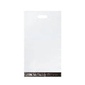 White plastic poly mailer bag with top handle cutout