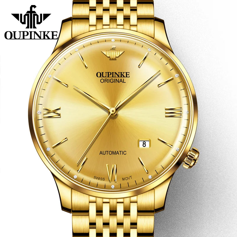 OUPINKE 3269 Original Luxury Ultra Thin Watch Men Automatic Mechanical Slim with Date Brand Leather Wristwatch Relogio Masculino
