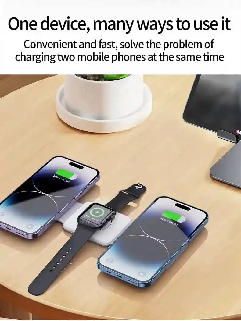 3-in-1 Wireless Charging Pad - Fast Foldable Qi Certified Station Tidesmit