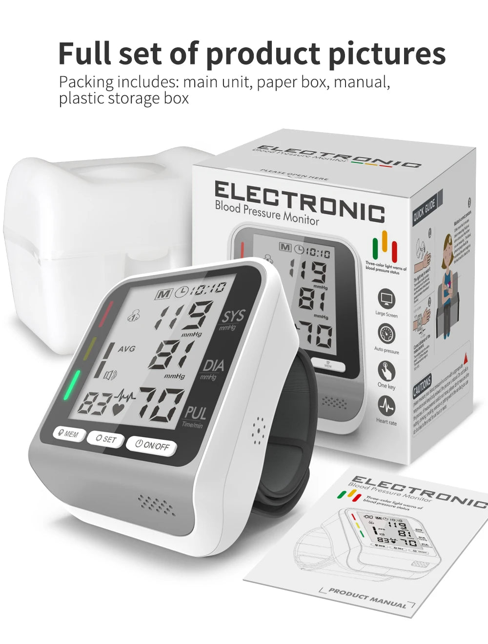 Kiuzou Wrist Blood Pressure Monitor Tonometer Tensiometer Automatic Digital Pulsometer Sphygmomanometer Health Monitor