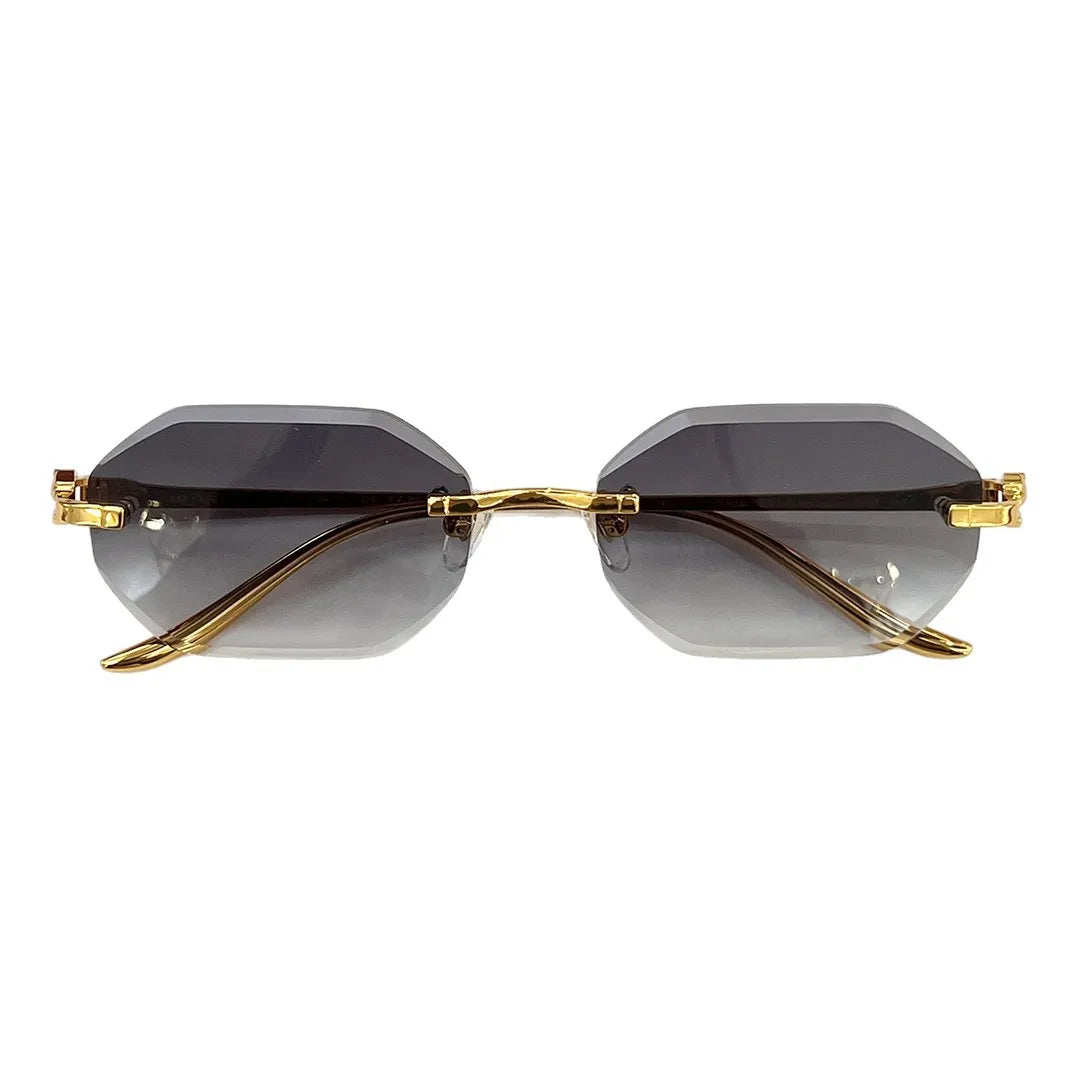 2026 New Luxury Titanium Frameless Polygon Casual Unisex Sunglasses UV400 Protection Outdoor Light Weight Gradient Gold Green