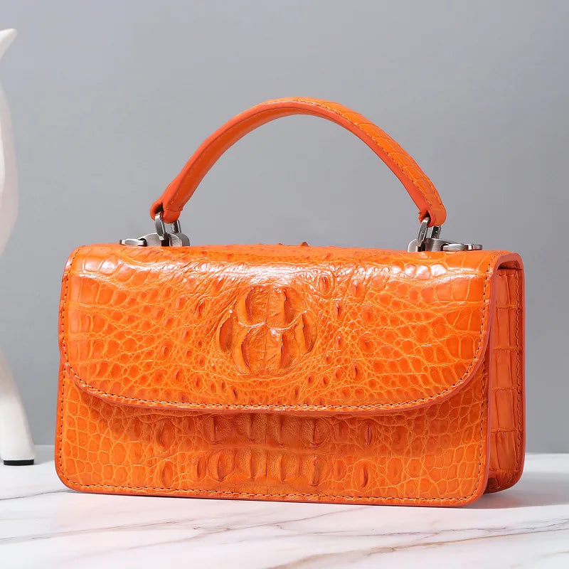 Fashion Designer Genuine Crocodile Leather Women's Small White Handbag Purse Authentic Crocodile Skin Female Flap Shoulder Bag