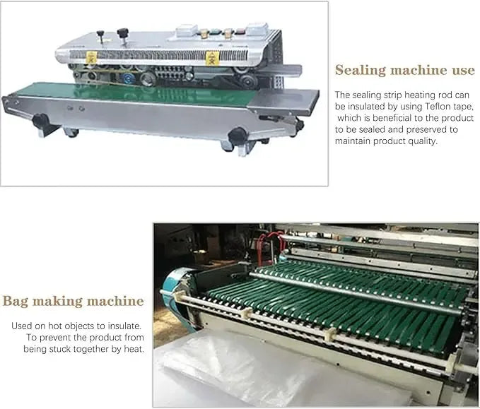 Sealing machine with brown PTFE tape strip installed