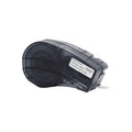 Black label printer tape cartridge with white label strip, compatible label panel system