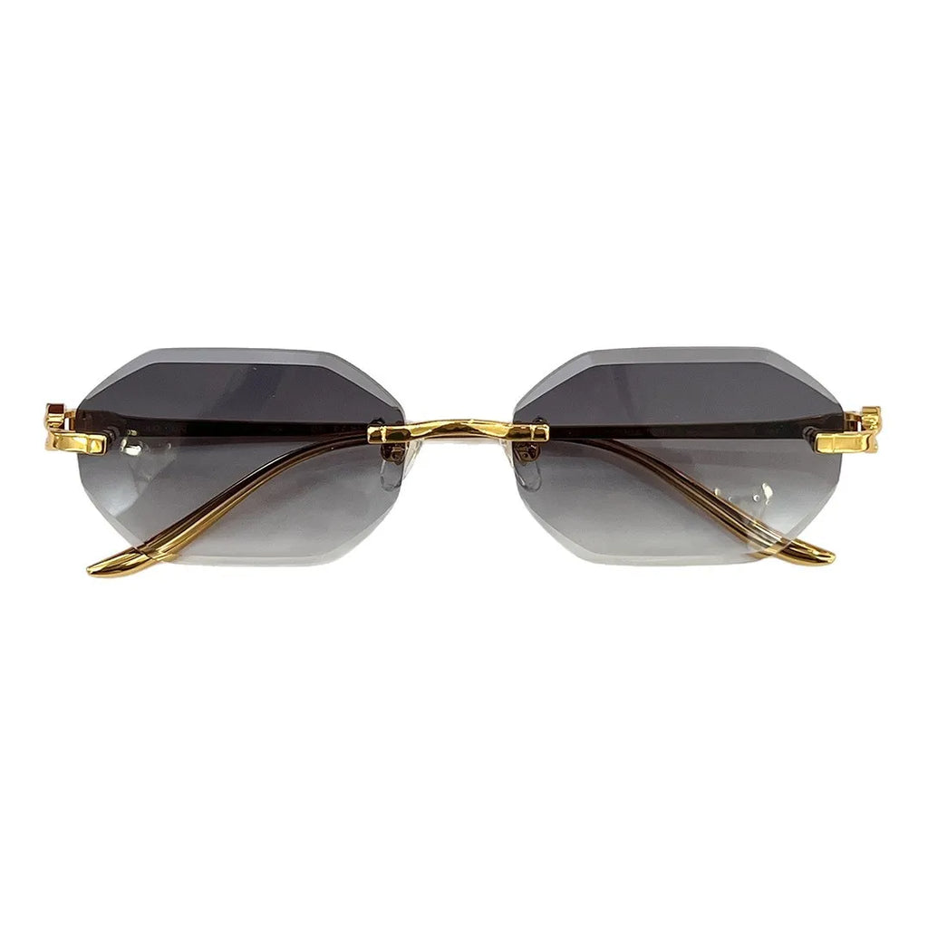 2026 New Luxury Titanium Frameless Polygon Casual Unisex Sunglasses UV400 Protection Outdoor Light Weight Gradient Gold Green