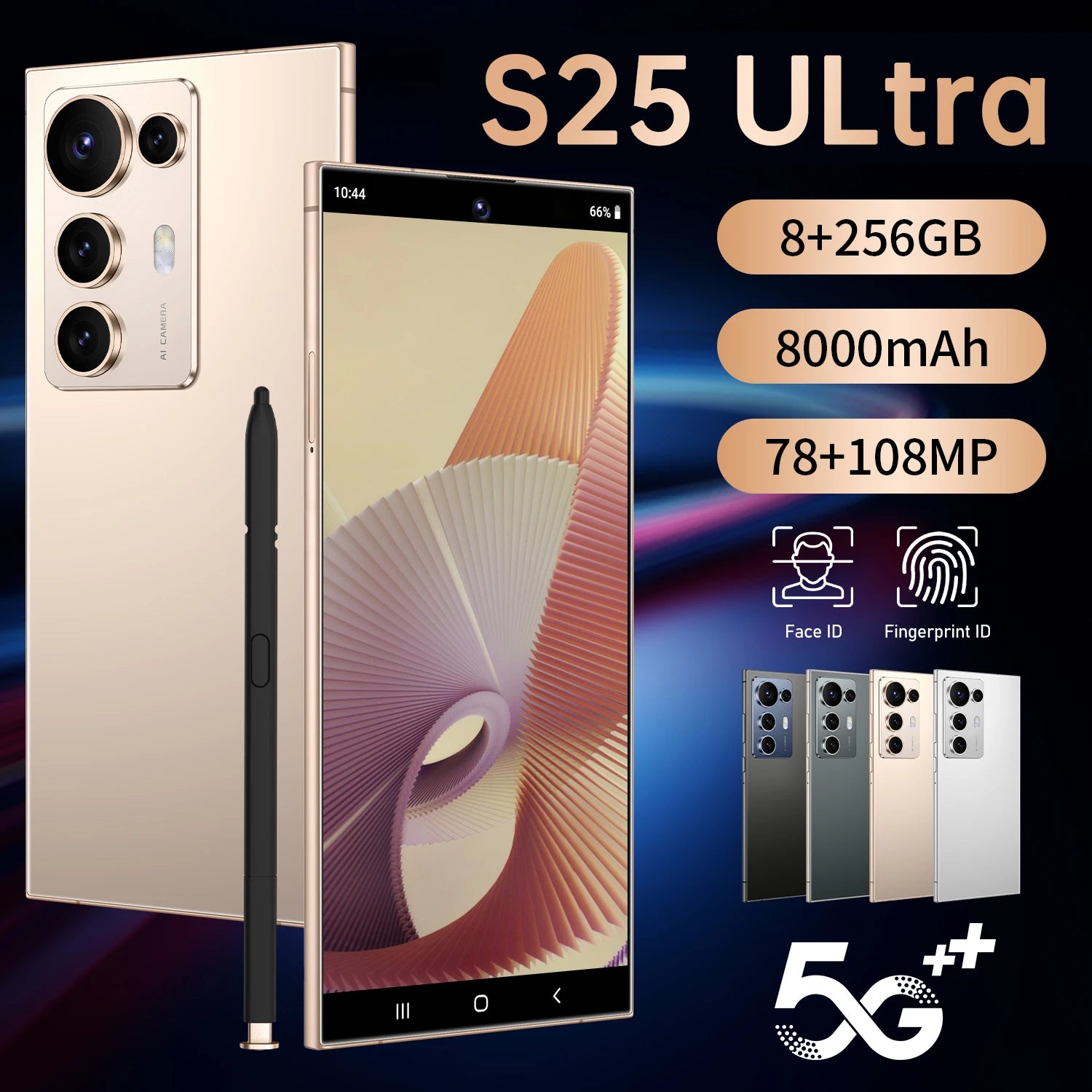 Tidesmit 5G Smartphone, 7.3-inch AMOLED, 108MP Camera, 256GB, Unlocked Gold 8 g 256 GB Tidesmit