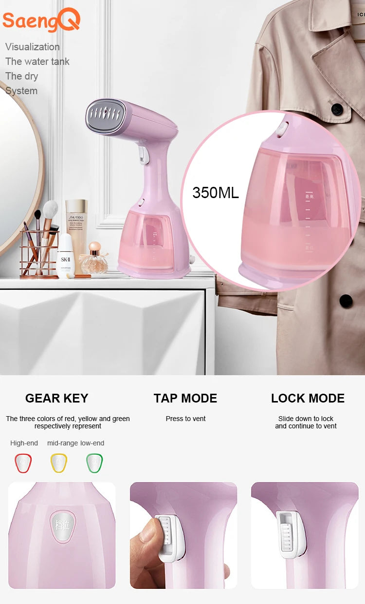 Tidesmit 1500W handheld garment steamer with 350ml tank for portable clothes ironing and travel fabric care.