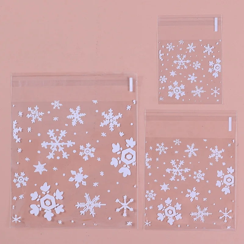 100 Counts Snowflake Treat Bags Self Adhesive Cookie Bags Resealable Cellophane Treat Bags