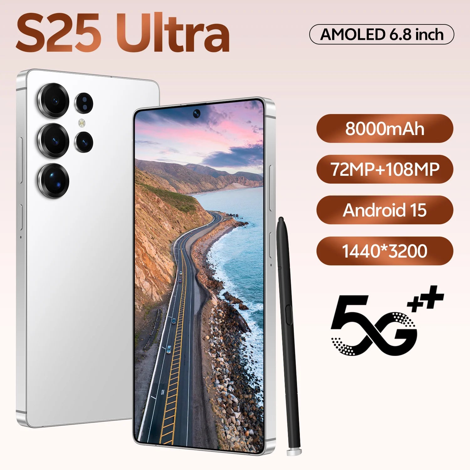 Tidesmit 5G Android 15 Smartphone, 1TB Storage, 16GB RAM - Dual SIM Tidesmit