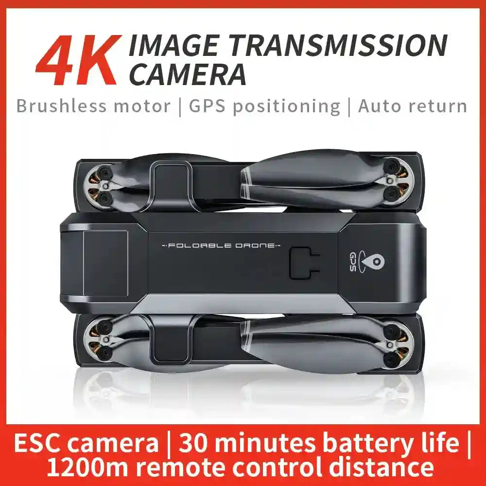 4K GPS Camera Drone - HS107 Foldable Quadcopter with 30-Min Flight Time Tidesmit