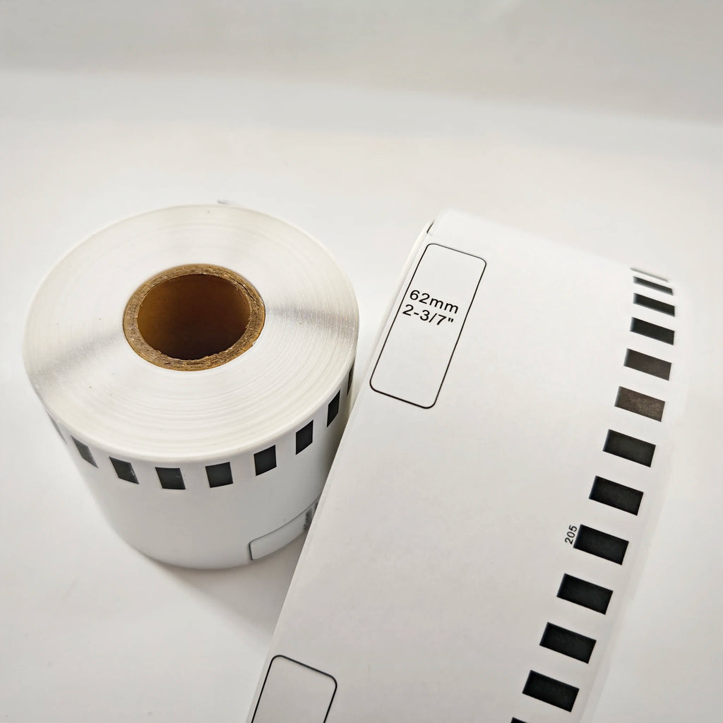 White label roll with inner core, 62mm label section and black border marks