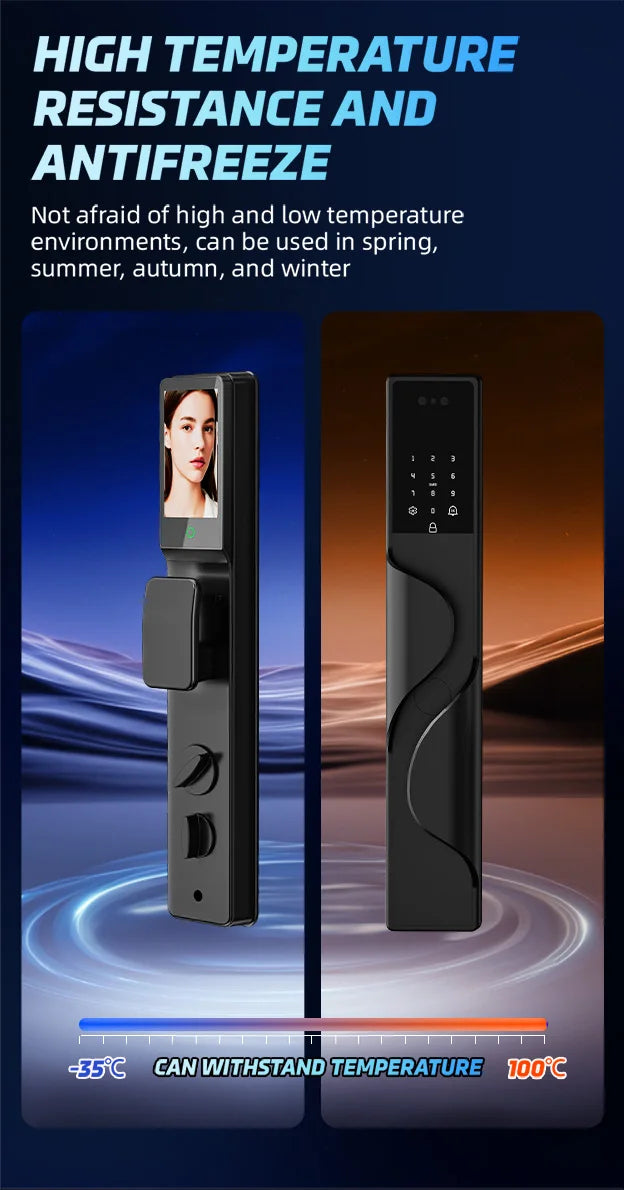 Tuya App Security Lock, Waterproof Smart Door Locks with 3D Face & Palm Recognition Camera Video, Smart Lock Suitable for Israel