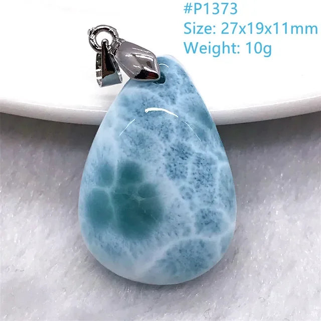 Natural Blue Larimar Trendy Necklace Pendant Women Men Gift Beads 925 Sterling Silver Dominica Water Drop Crystal Stone Jewelry