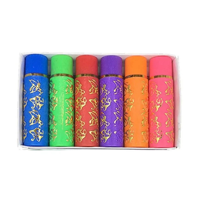 6pcs magic color-changing lipstick set in bright tubes with gold butterfly prints, long-lasting lip makeup collection.
