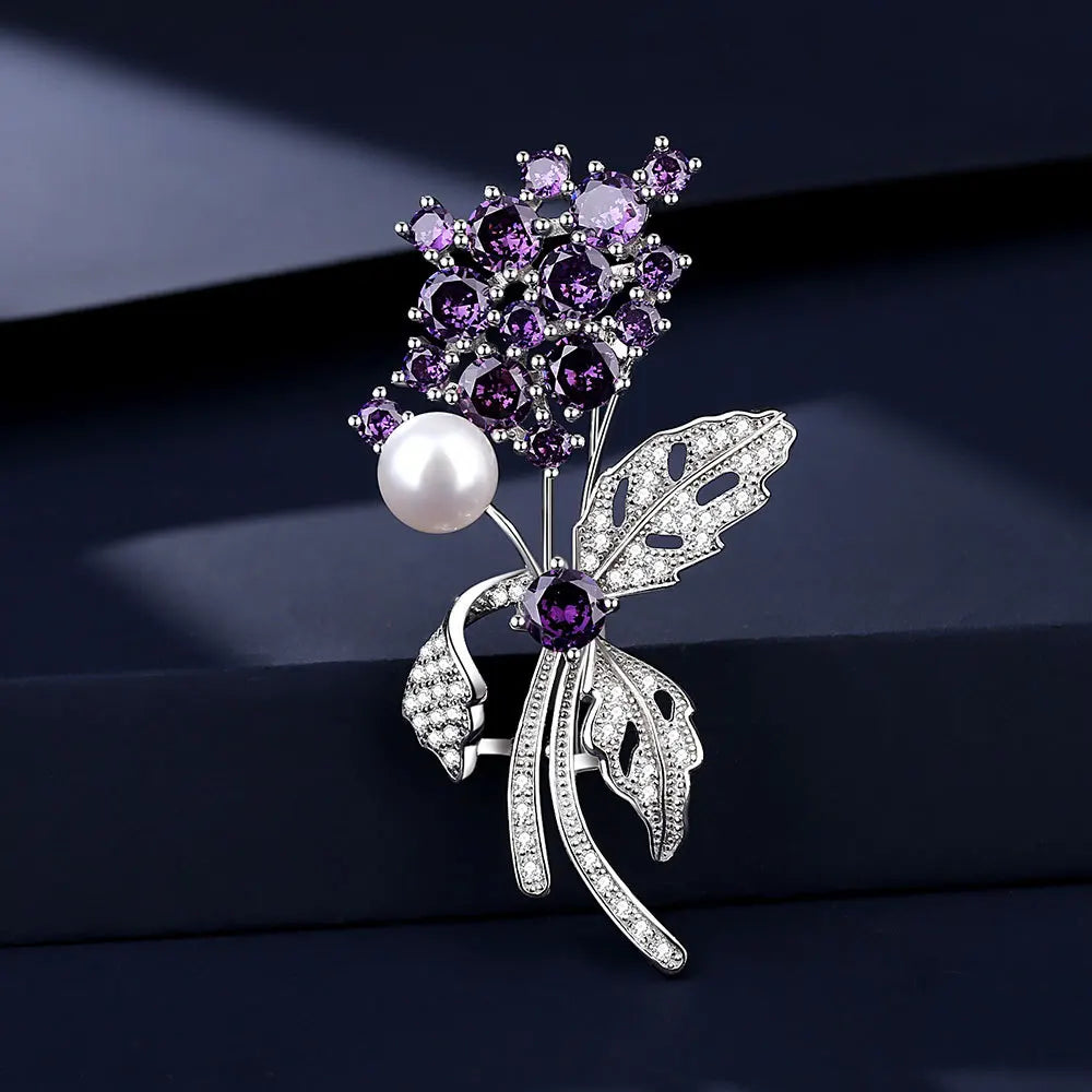TIANSHE High-end Natural Freshwater Pearls Purple Flower Brooch S925 Pure Silver Pin Accessory Girlfriend's Gift