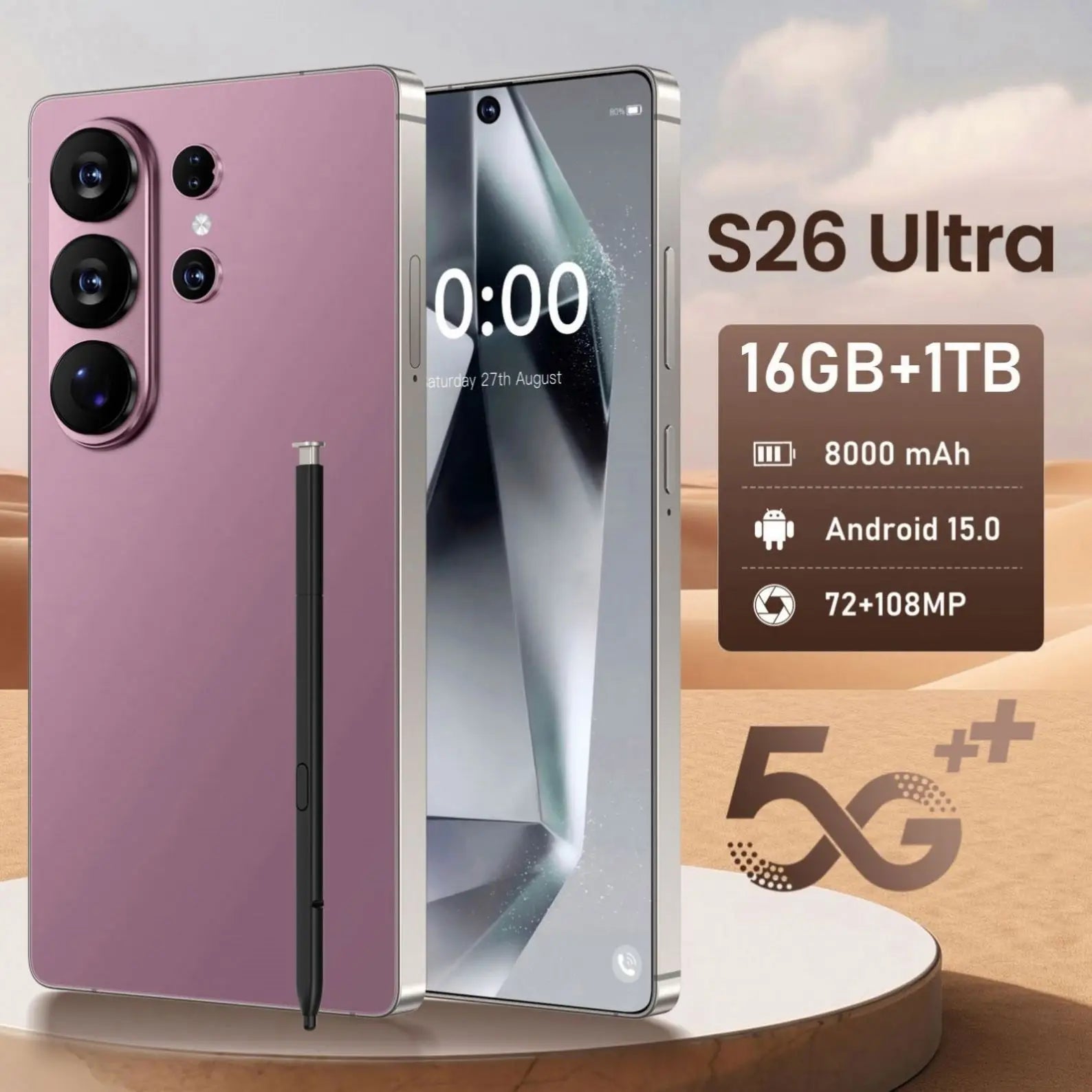 S26 Ultra 5G Android Smartphone 12GB RAM 512GB ROM 7.3 Inch HD Screen Dual SIM Unlocked Global Version Stylus LTE Connectivity