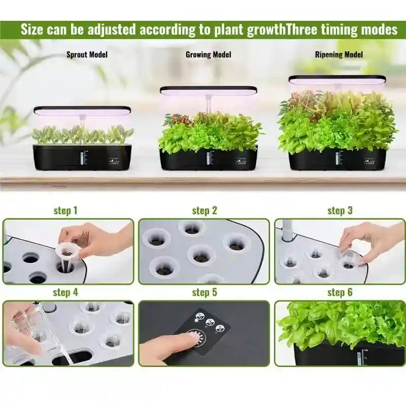12 Pod Smart Hydroponic Indoor Garden with LED Grow Light Tidesmit