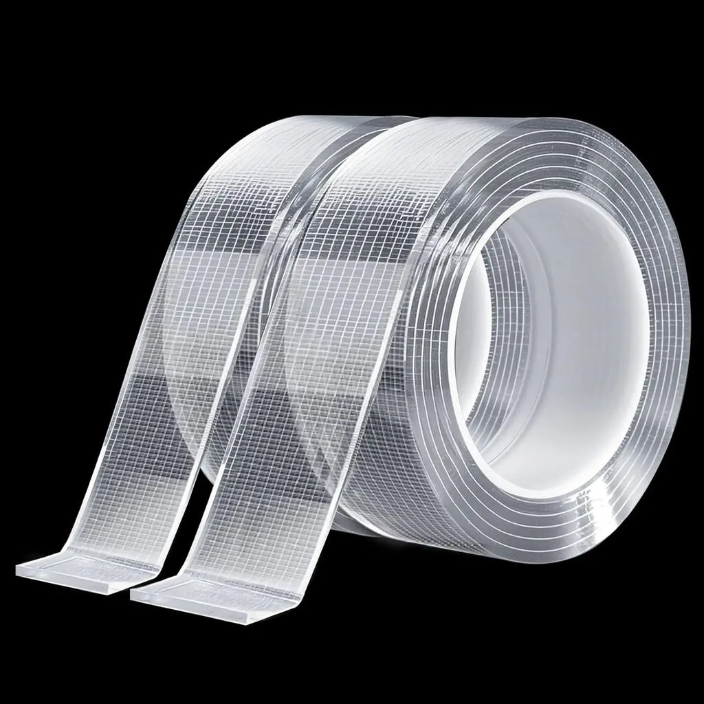Transparent double-sided adhesive tape rolls with clear mesh grid and inner core
