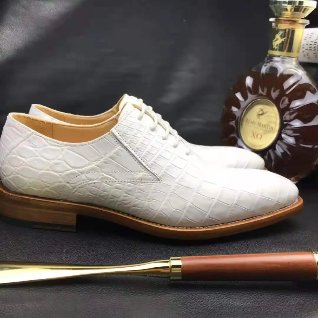 Goodyear Trendy Office Formal Shoes for Men Genuine Crocodile Leather White Wedding Shoes Alligator Luxury Men's Dress Shoes