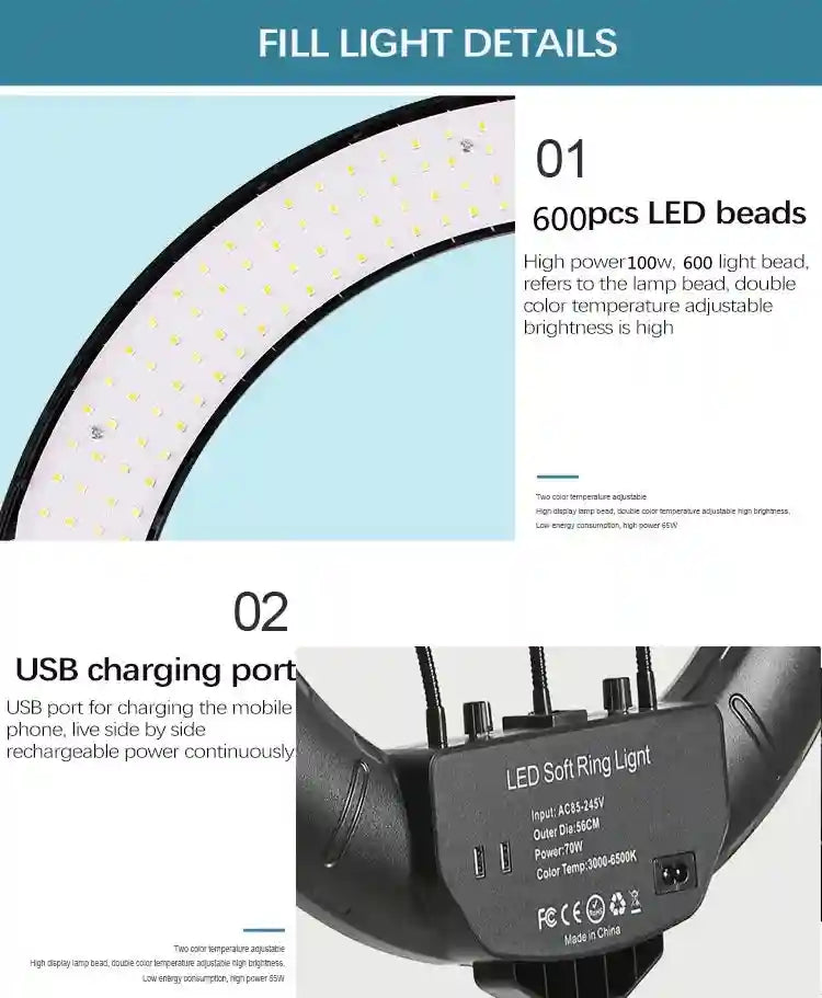 18 Inch LED Ring Light with Tripod and 3 Phone Holders | Tidesmit Tidesmit