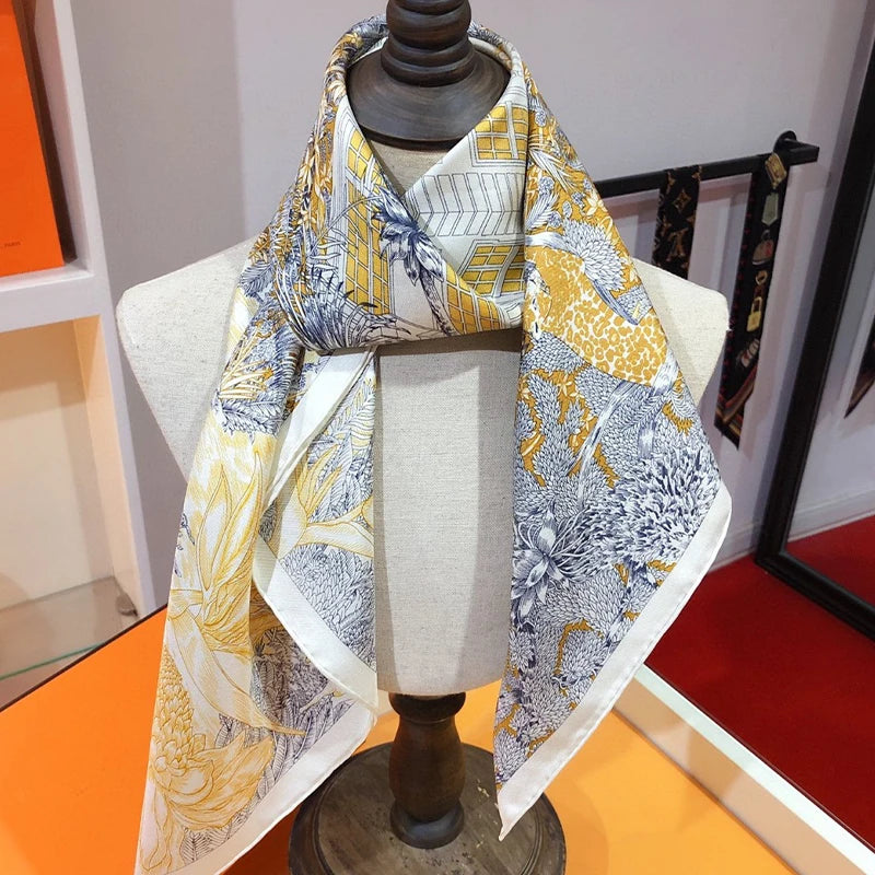 Luxurious 90*90cm Square Jungle blessing Silk Scarf Gift Designer Brand Specially Designed Hand rolled for Elegant Individuals
