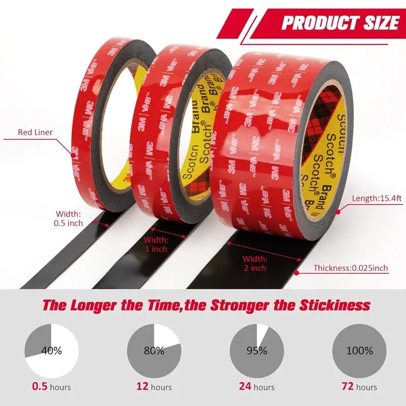 Original 3M VHB 5952 Double-sided Tape Black 1.1mm Thickness Strong Waterproof Car Foam Tape Double Sided Acrylic Adhesive Tape