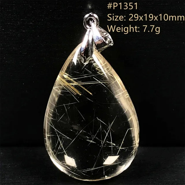 Natural Gold Rutilated Quartz Sterling Silver Pendant Necklace for Women & Men Healing Wealth Gift CCGTC Certified AAAAA
