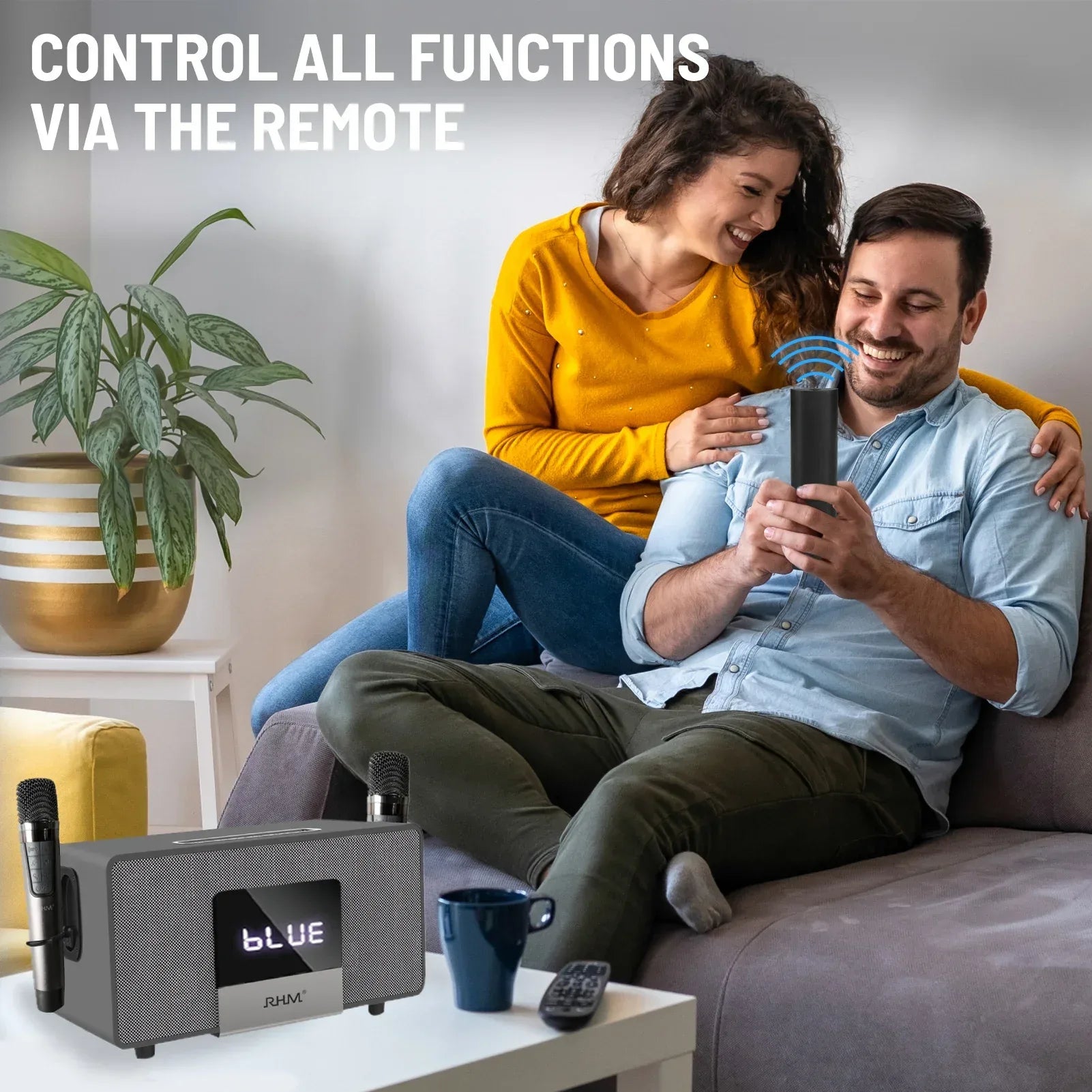 Wireless Karaoke Speaker with Dual Mics and Premium Wood Cabinet My Store