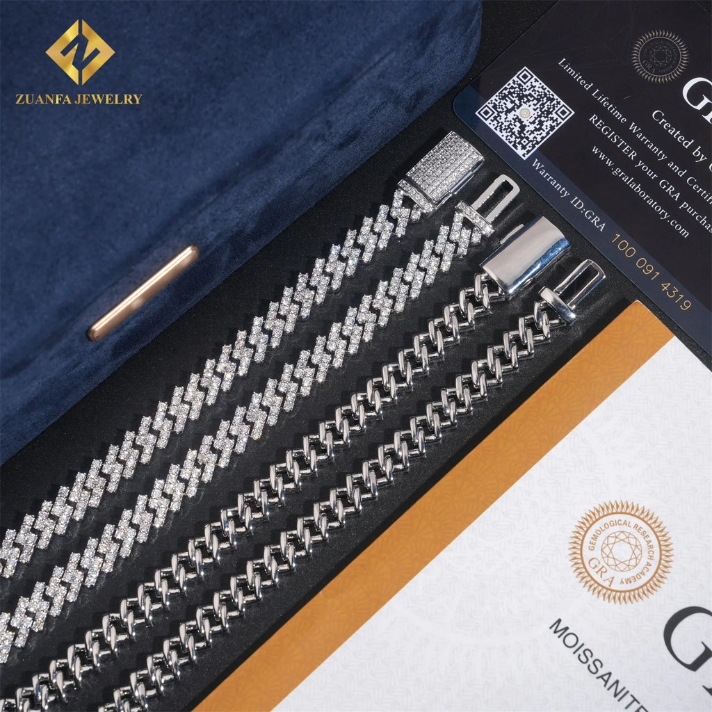 Pass Diamond Tester 925 Silver Moissanite Diamond Fine Jewelry Iced Out 8mm Cuban Chain Hip Hop Moissanite Cuban Link Chain