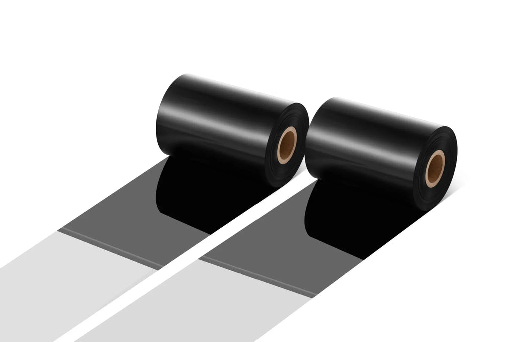 Black carbon tape rolls arranged on a grey strip