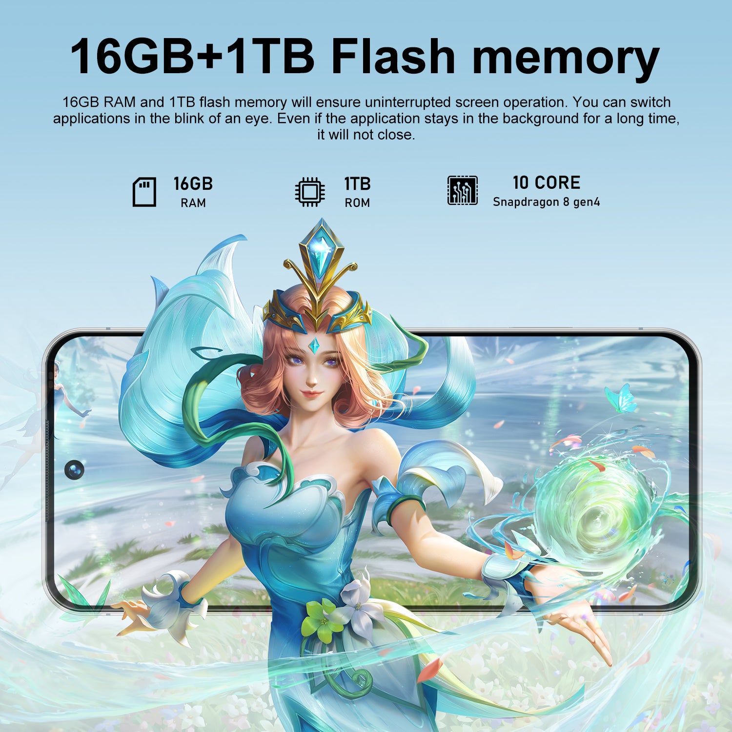 2025 I17 Pro Max 5G smartphone with 7.3 inch display, 108MP camera, and 16GB+1TB storage, side profile view