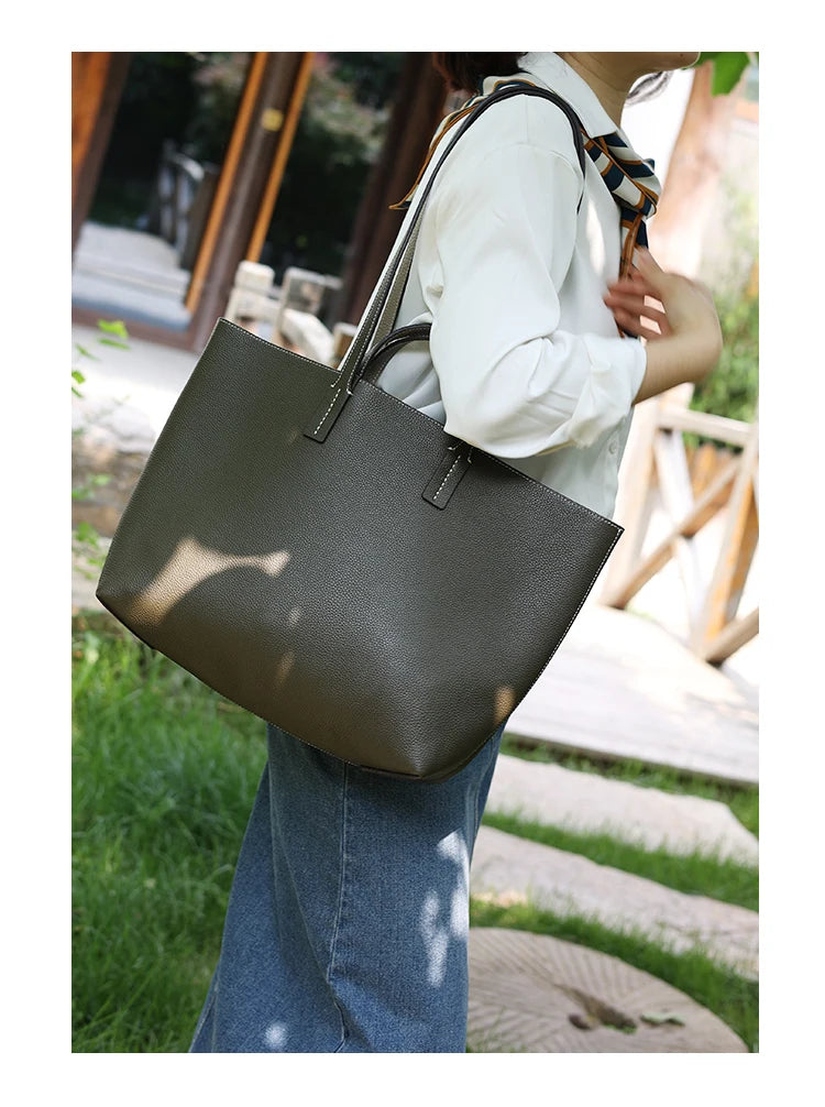 Women Luxury Genuine Leather Tote Soft Cowhide Handbag Two Sides Available Using Shoulder Bags Versatile And Durable