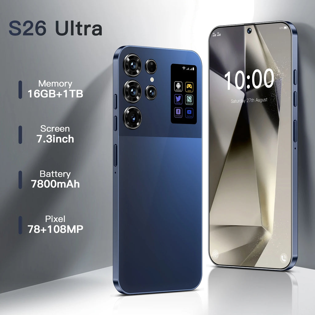 Original S26 Ultra 5G Smartphone with 7.3 inch display, 16GB RAM, 1TB storage, and 108MP camera in Android 14
