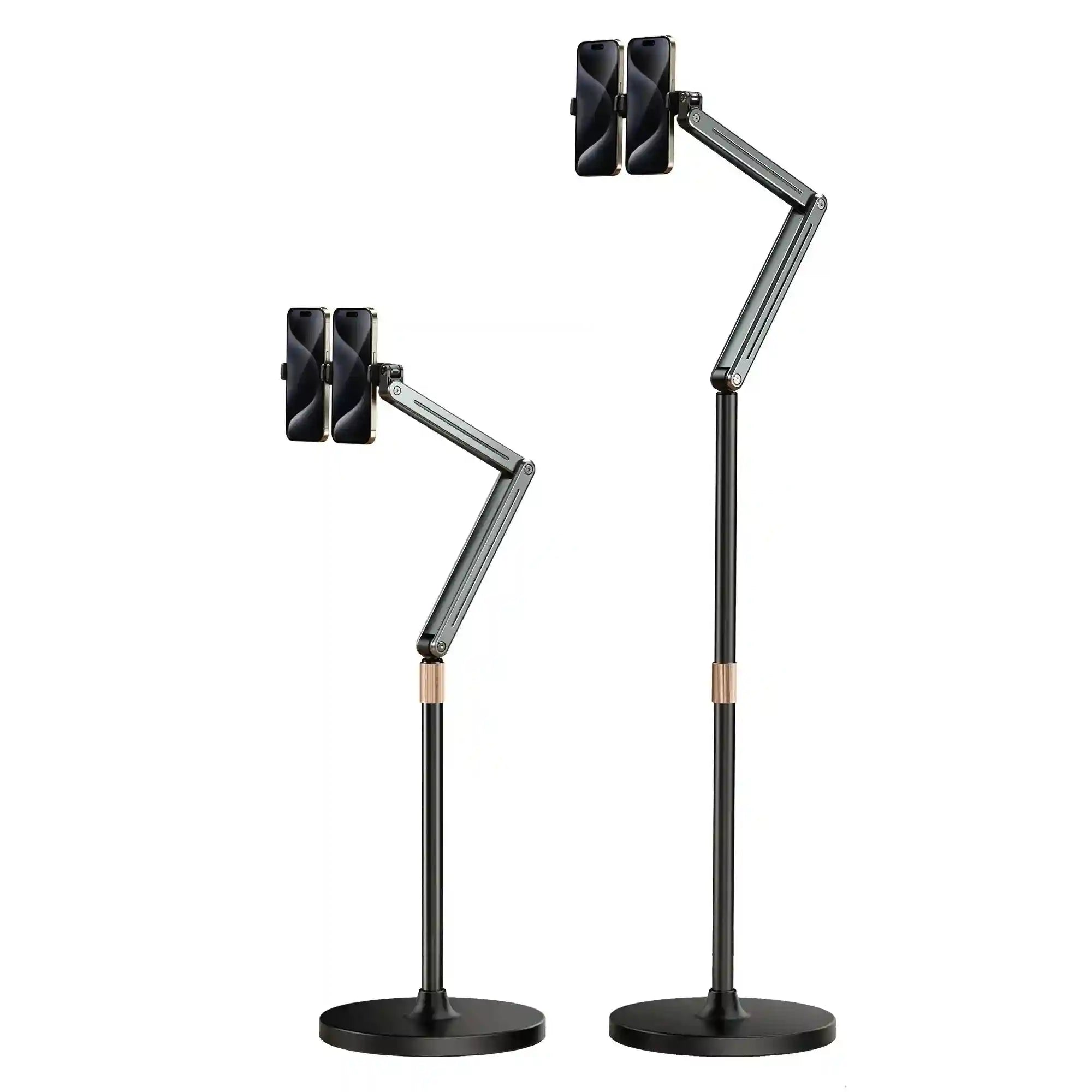 Adjustable Floor Phone Stand 360-Degree Rotating Metal Holder Black-flexible rod Automatic clip Tidesmit
