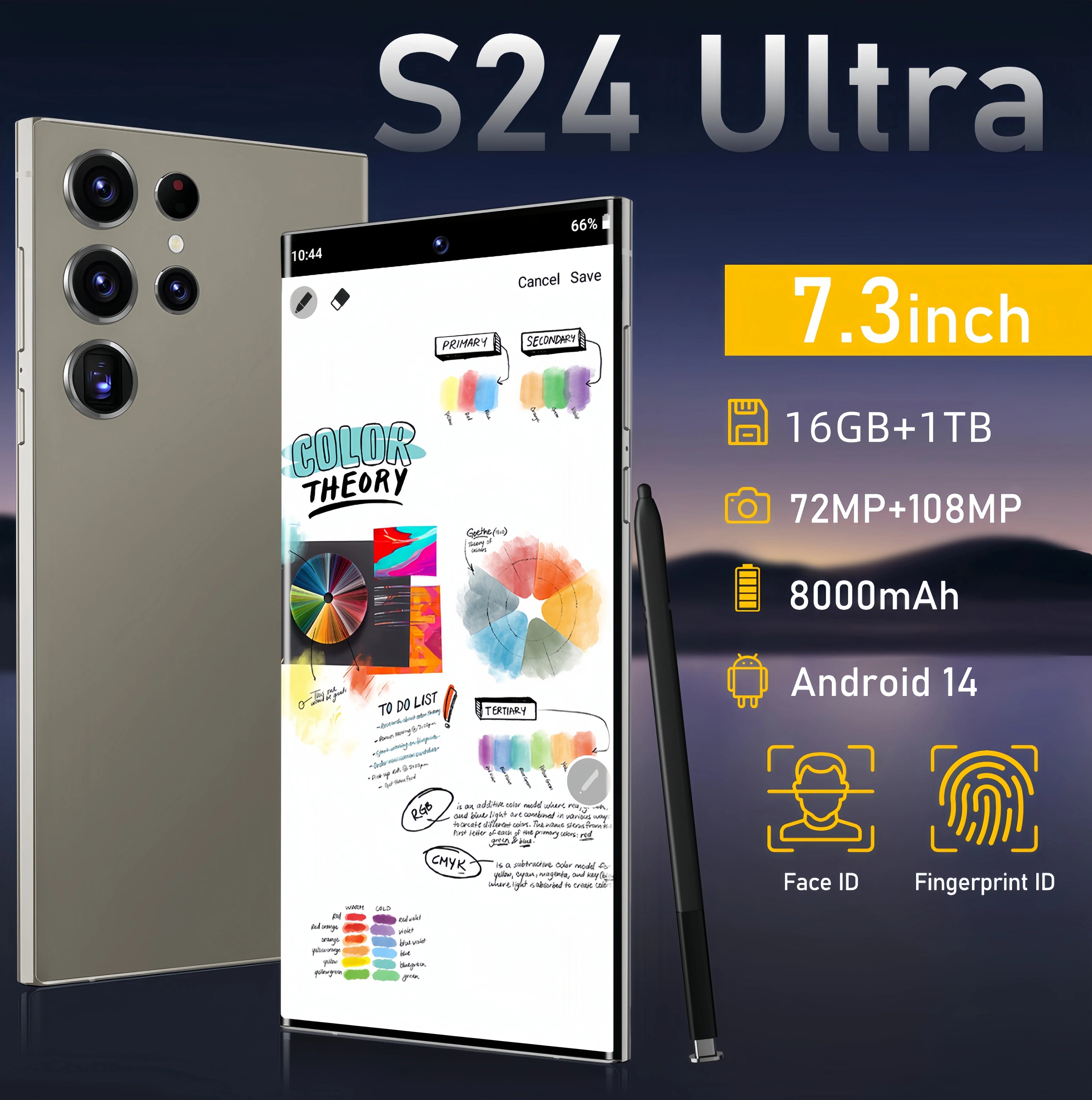 Tidesmit S24 Ultra 7.3 inch 5G smartphone with 108MP camera 16GB RAM and 1TB storage in sleek premium finish