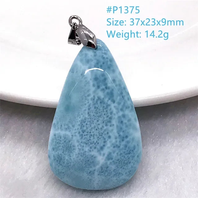 Natural Blue Larimar Trendy Necklace Pendant Women Men Gift Beads 925 Sterling Silver Dominica Water Drop Crystal Stone Jewelry