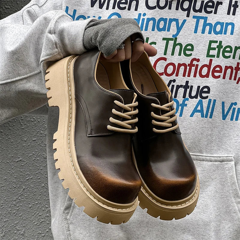 Men's Waterproof Winter Thick Sole Round Toe Lace-Up Formal Shoes with Microfiber Leather Upper and Shock-Absorbent Outsole