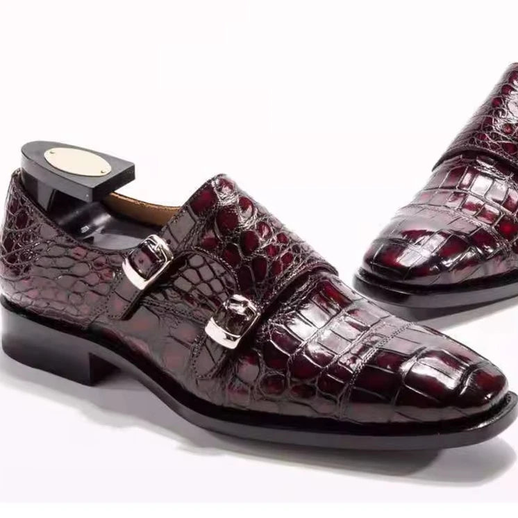 Goodyear Popular Genuine Crocodile Leather Monk Strap Mens Formal Shoes alligator Skin Designer Shoes Men Alligator Shoes Men
