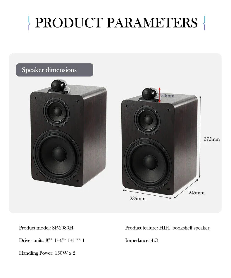 3-Way Passive Bookshelf Speakers - Black Wood 1-Inch Tweeter Cabinet My Store