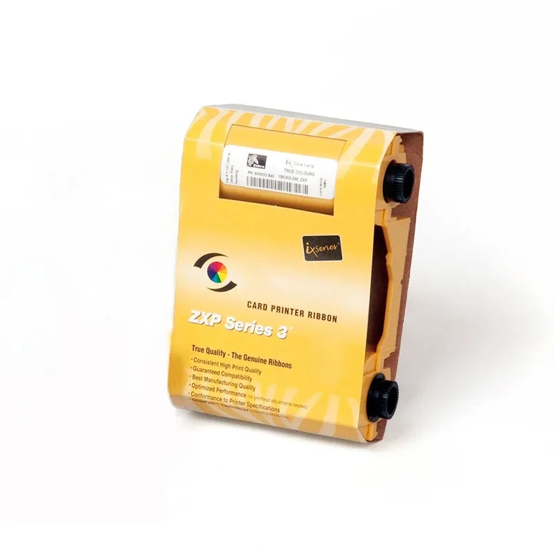 Yellow thermal transfer ribbon cartridge with label and two black hubs