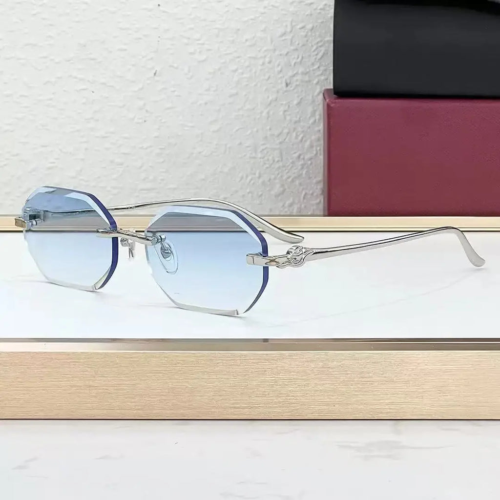 Luxury Designer Brand Irregular Sunglasses High Quality Diamond Cut Rimless Metal Frame Sunglasses