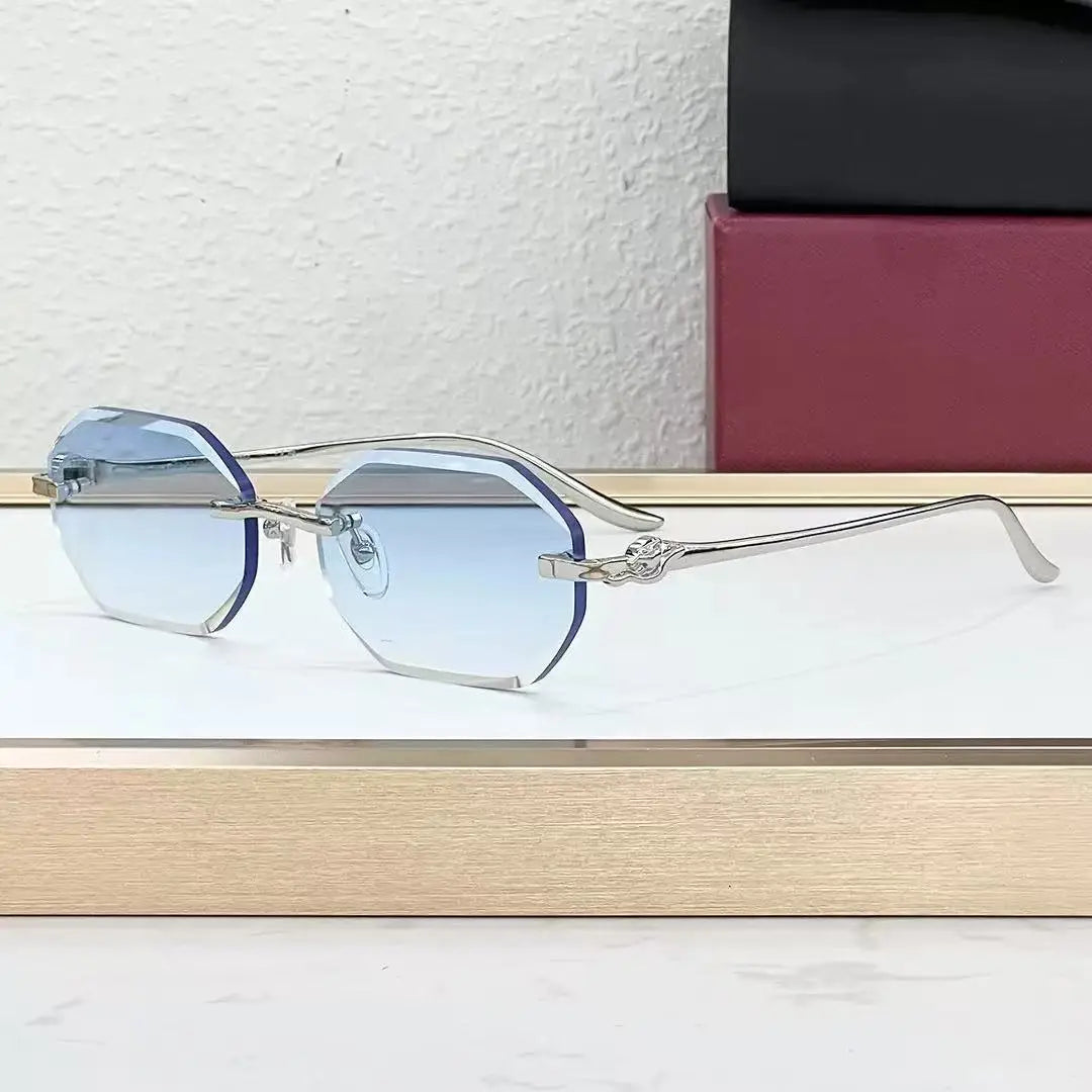 Luxury Designer Brand Irregular Sunglasses High Quality Diamond Cut Rimless Metal Frame Sunglasses